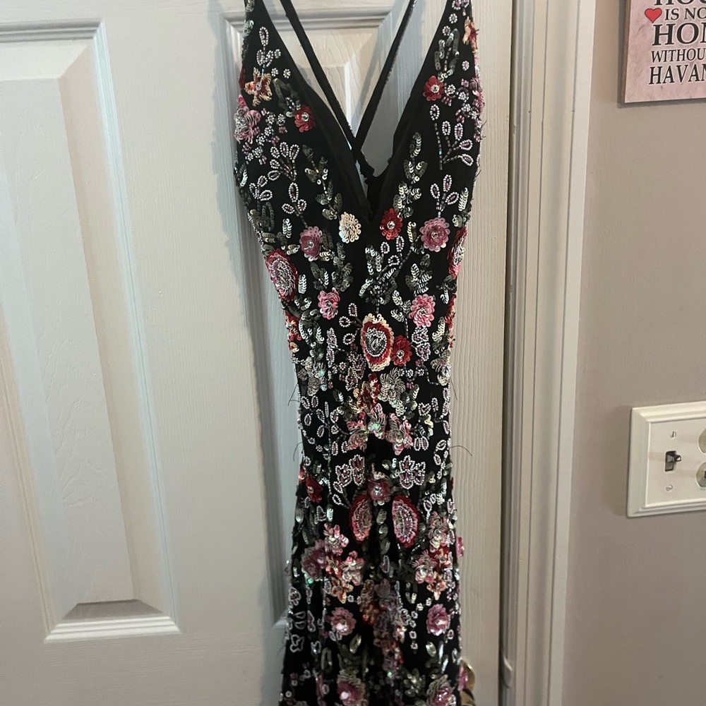 beautiful formal dress with beaded flowers